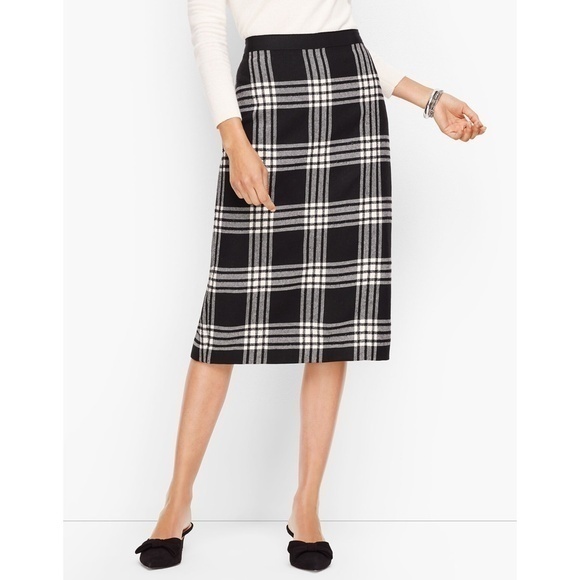 Talbots Dresses & Skirts - New Talbots Wool Blend Plaid Sparkle Pencil Skirt Black White 4P / S